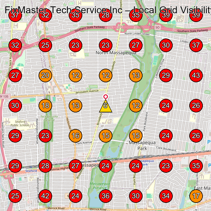 FixMaster Tech Service Inc GeoGrid visibility map for Phone Repair Service in Plainview